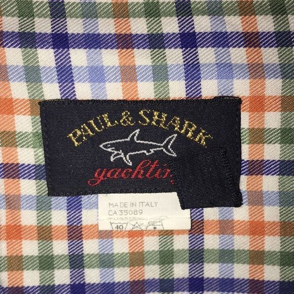 Paul & Shark Yachting Button down LS Shirt Blue Green Orange white check shirt - Picture 3 of 4